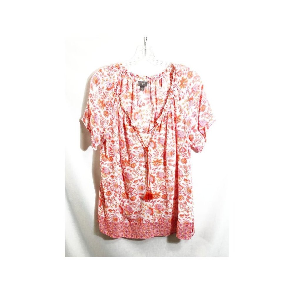 J. Jill Boho Peasant Tunic Top Size L  Large Pink Orange Floral Print - Picture 4 of 10